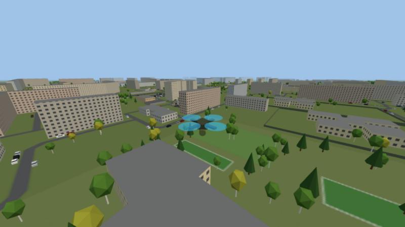 FPV-симулятор: дрон над городом